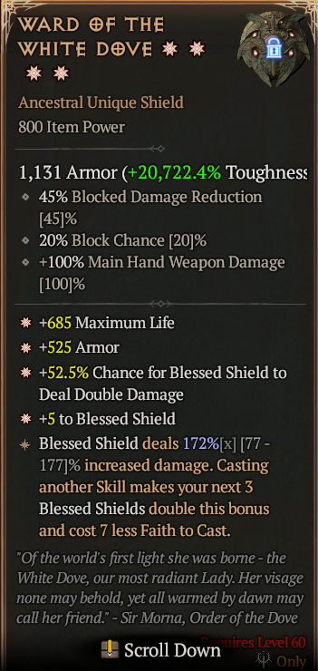 MMOJUGG Diablo 4 WARD OF THE WHITE DOVE#1224663 Details View of Item Function and Use