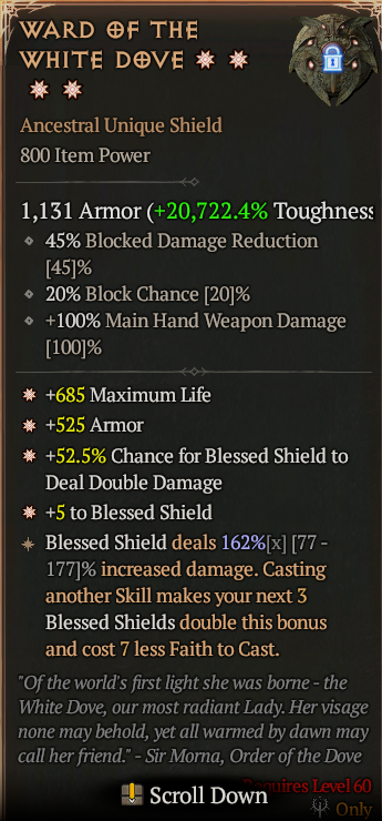 MMOJUGG Diablo 4 WARD OF THE WHITE DOVE#1224668 Details View of Item Function and Use