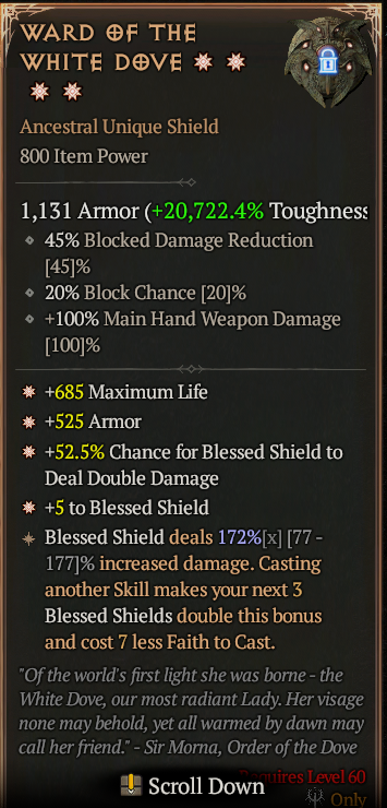 MMOJUGG Diablo 4 WARD OF THE WHITE DOVE#1224673 Details View of Item Function and Use