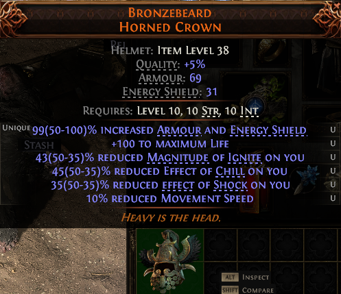 MMOJUGG Path of Exile 2 BRONZEBEARD HORNED CROWN#1224676 Details View of Item Function and Use