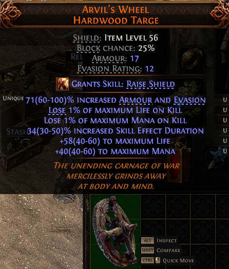 MMOJUGG Path of Exile 2 ARVIL'S WHEEL HARDWOOD TARGE#1224682 Details View of Item Function and Use