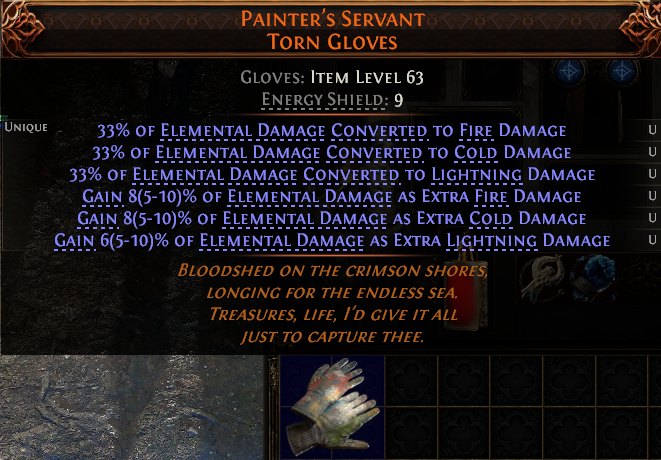 MMOJUGG Path of Exile 2 PAINTER'S SERVANT TORN GLOVES#1224707 Details View of Item Function and Use