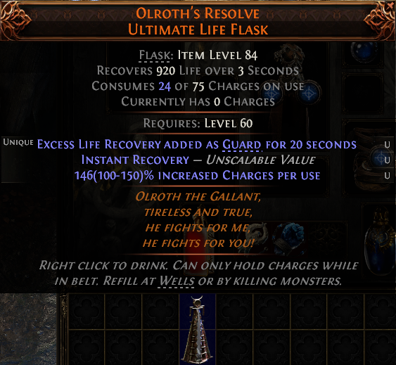 MMOJUGG Path of Exile 2 OLROTH'S RESOLVE ULTIMATE LIFE FLASK#1224717 Details View of Item Function and Use