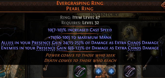 MMOJUGG Path of Exile 2 EVERGRASPING RING PEARL RING#1224773 Details View of Item Function and Use