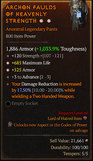 MMOJUGG Diablo 4 ARCHON FAULDS OF HEAVENLY STRENGTH#1226054 Details View of Item Function and Use