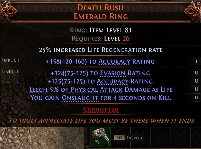 MMOJUGG Path of Exile 2 DEATH RUSH EMERALD RING#1226221 Details View of Item Function and Use