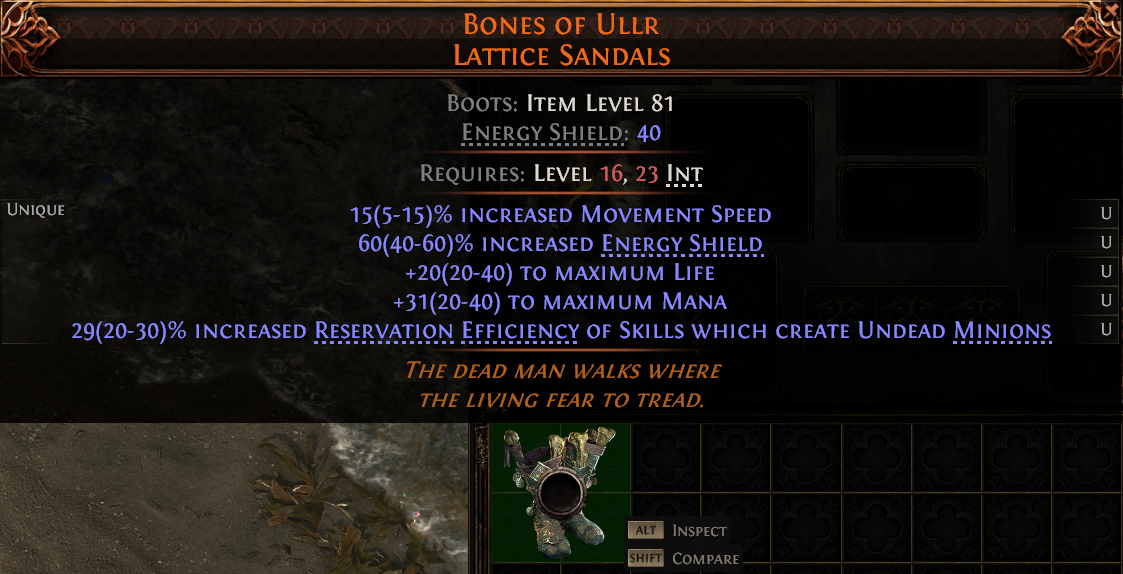 Path of Exile 2 BONES OF ULLR LATTICE SANDALS#1226222 Details MMOJUGG Path of Exile 2 BONES OF ULLR LATTICE SANDALS#1226222 Details View of Item Function and Use