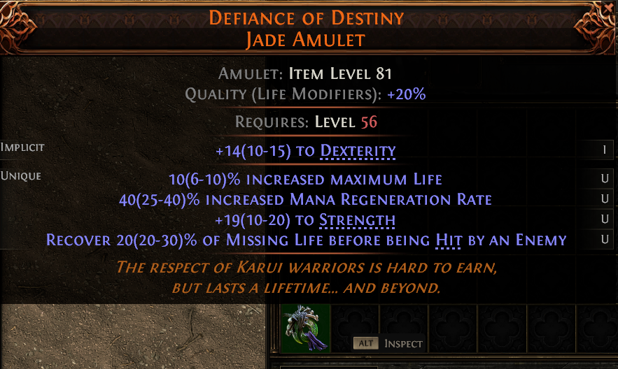 MMOJUGG Path of Exile 2 DEFIANCE OF DESTINY JADE AMULET#1226281 Details View of Item Function and Use