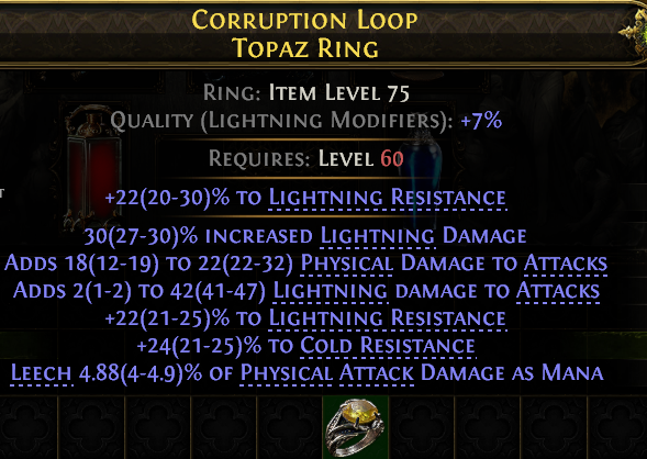 MMOJUGG Path of Exile 2 CORRUPTION LOOP TOPAZ RING#1227741 Details View of Item Function and Use