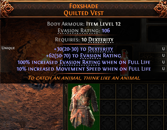 MMOJUGG Path of Exile 2 FOXSHADE QUILTED VEST#1227758 Details View of Item Function and Use