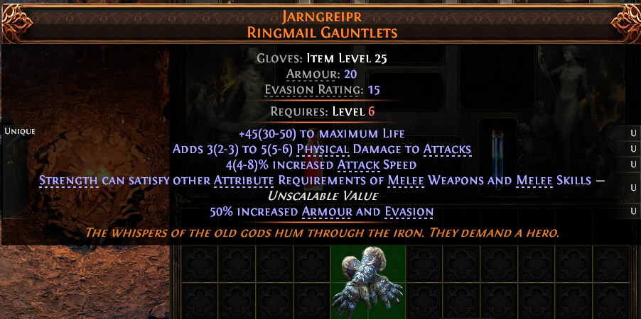 MMOJUGG Path of Exile 2 JARNGREIPR RINGMAIL GAUNTLETS#1227781 Details View of Item Function and Use