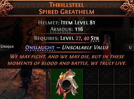 MMOJUGG Path of Exile 2 THRILLSTEEL SPIRED GREATHELM#1227803 Details View of Item Function and Use