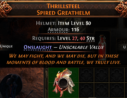 MMOJUGG Path of Exile 2 THRILLSTEEL SPIRED GREATHELM#1227805 Details View of Item Function and Use