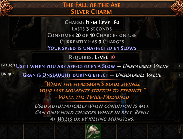 MMOJUGG Path of Exile 2 THE FALL OF THE AXE SILVER CHARM#1227812 Details View of Item Function and Use