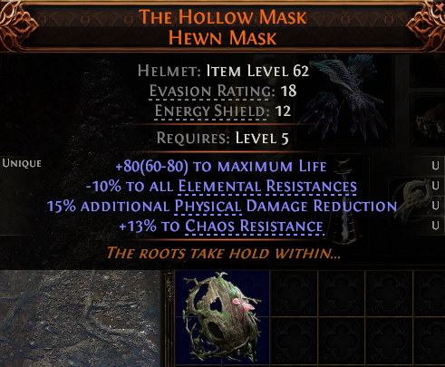 MMOJUGG Path of Exile 2 THE HOLLOW MASK HEWN MASK#1227833 Details View of Item Function and Use