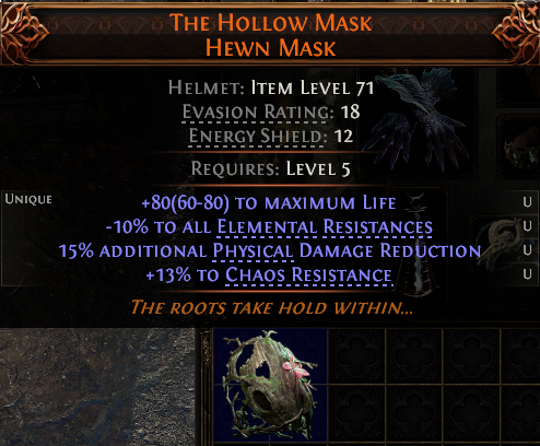 MMOJUGG Path of Exile 2 THE HOLLOW MASK HEWN MASK#1227834 Details View of Item Function and Use