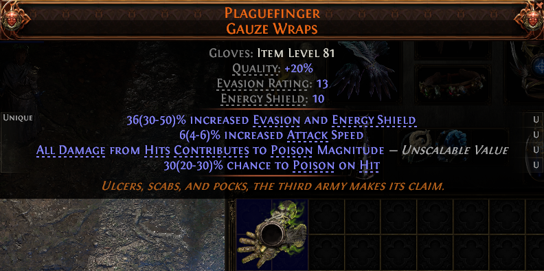 MMOJUGG Path of Exile 2 PLAGUEFINGER GAUZE WRAPS#1227861 Details View of Item Function and Use