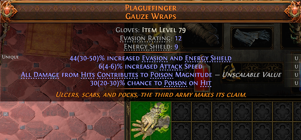 MMOJUGG Path of Exile 2 PLAGUEFINGER GAUZE WRAPS#1228095 Details View of Item Function and Use