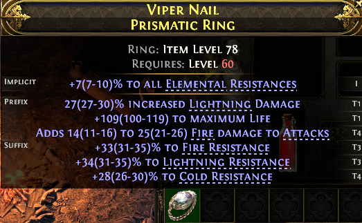 MMOJUGG Path of Exile 2 VIPER NAIL PRISMATIC RING#1229211 Details View of Item Function and Use