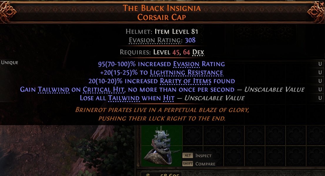 MMOJUGG Path of Exile 2 THE BLACK INSIGNIA CORSAIR CAP#1229812 Details View of Item Function and Use