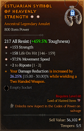 MMOJUGG Diablo 4 ESTUARIAN SYMBOL  OF HEAVENLY STRENGTH#1229949 Details View of Item Function and Use