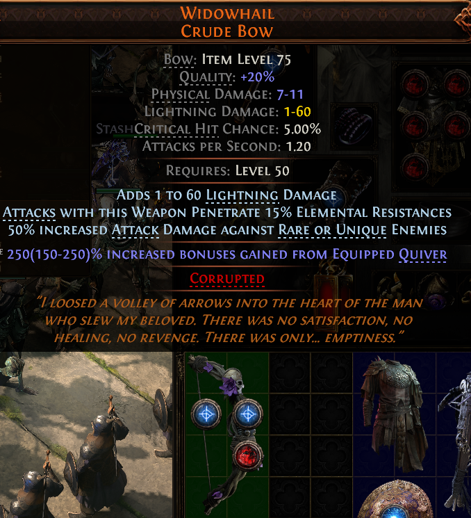 MMOJUGG Path of Exile 2 WIDOWHAIL CRUDE BOW#1232536 Details View of Item Function and Use