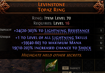 MMOJUGG Path of Exile 2 LEVINSTONE TOPAZ RING#1232567 Details View of Item Function and Use