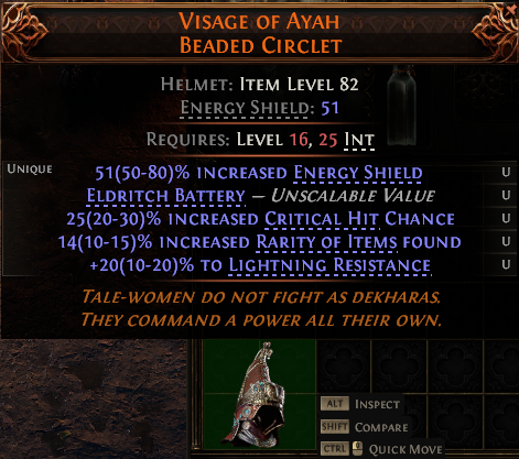 MMOJUGG Path of Exile 2 VISAGE OF AYAH BEADED CIRCLET#1232573 Details View of Item Function and Use