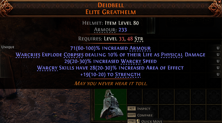 MMOJUGG Path of Exile 2 DEIDBELL ELITE GREATHELM#1232593 Details View of Item Function and Use