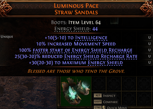 MMOJUGG Path of Exile 2 LUMINOUS PACE STRAW SANDALS#1232606 Details View of Item Function and Use
