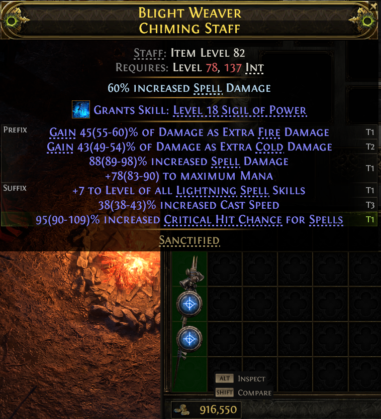 MMOJUGG Path of Exile 2 BLIGHT WEAVER CHIMING STAFF#1233322 Details View of Item Function and Use