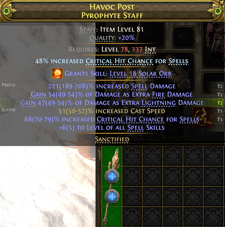MMOJUGG Path of Exile 2 HAVOC POST PYROPHYTE STAFF#1237336 Details View of Item Function and Use