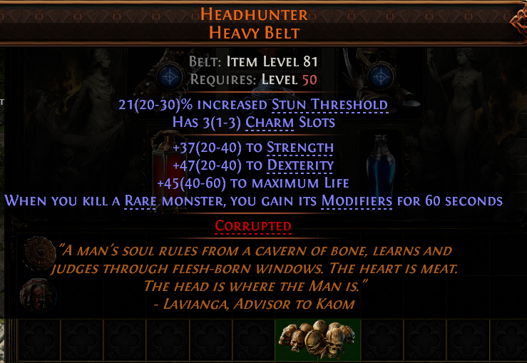 MMOJUGG Path of Exile 2 HEADHUNTER HEAVY BELT#1237348 Details View of Item Function and Use