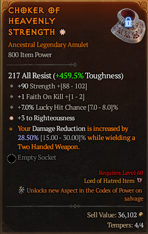 Diablo 4 CHOKER OF HEAVENLY STRENGTH#1239902 Details MMOJUGG Diablo 4 CHOKER OF HEAVENLY STRENGTH#1239902 Details View of Item Function and Use