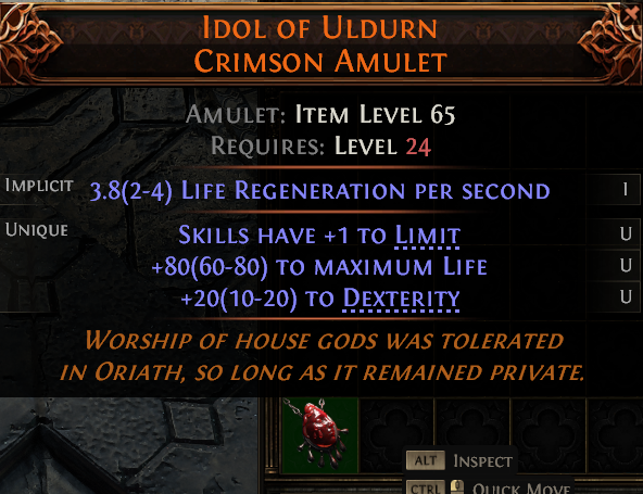MMOJUGG Path of Exile 2 IDOL OF ULDURN CRIMSON AMULET#1240902 Details View of Item Function and Use