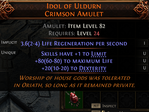 MMOJUGG Path of Exile 2 IDOL OF ULDURN CRIMSON AMULET#1240918 Details View of Item Function and Use
