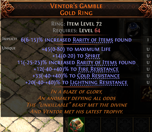 MMOJUGG Path of Exile 2 VENTOR'S GAMBLE GOLD RING#1241157 Details View of Item Function and Use
