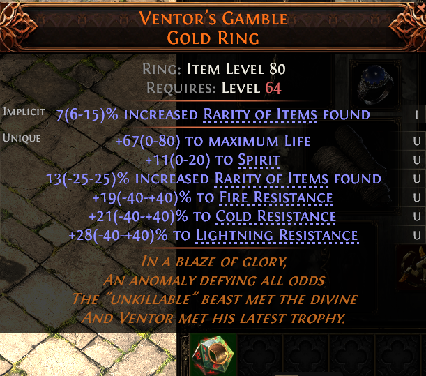 MMOJUGG Path of Exile 2 VENTOR'S GAMBLE GOLD RING#1241162 Details View of Item Function and Use