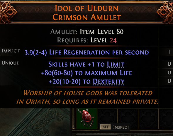 MMOJUGG Path of Exile 2 IDOL OF ULDURN CRIMSON AMULET#1242813 Details View of Item Function and Use