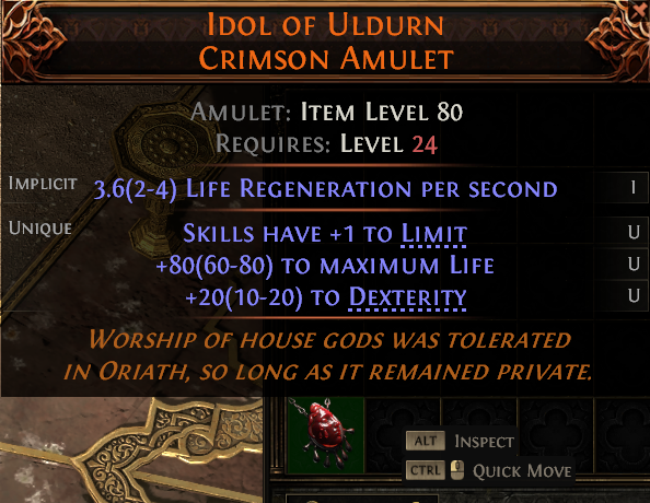 MMOJUGG Path of Exile 2 IDOL OF ULDURN CRIMSON AMULET#1242814 Details View of Item Function and Use