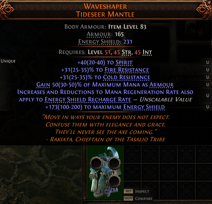 MMOJUGG Path of Exile 2 WAVESHAPER TIDESeeR MANTLE#1242828 Details View of Item Function and Use