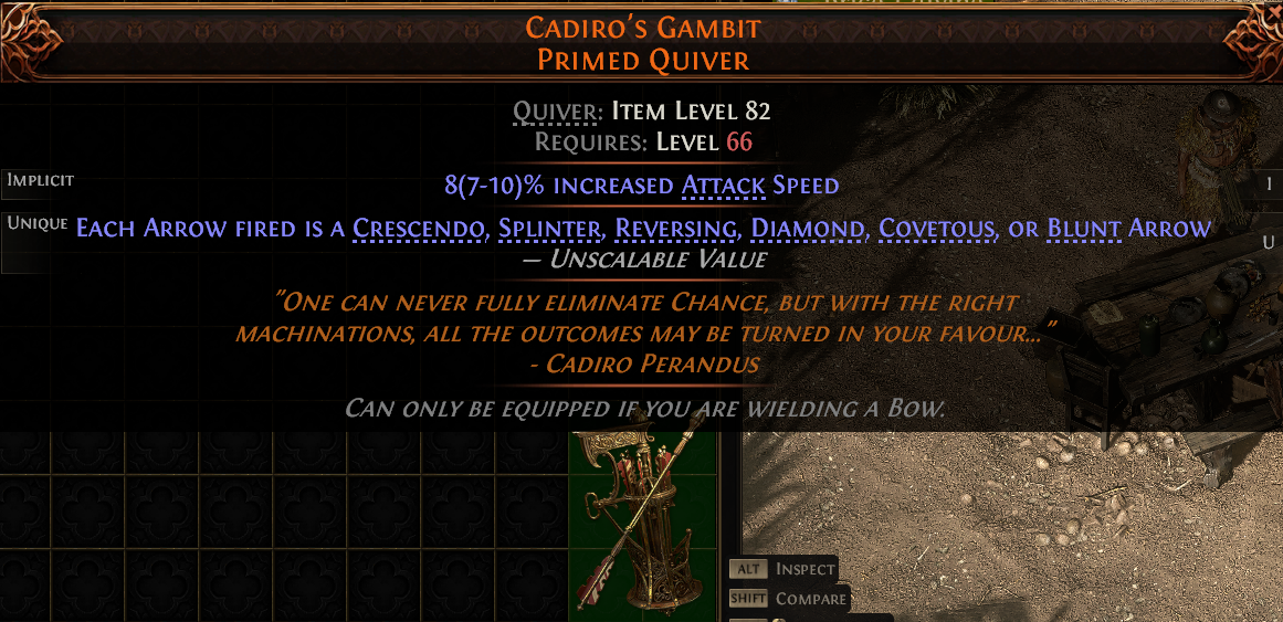 MMOJUGG Path of Exile 2 CADIRO'S GAMBIT PRIMED QUIVER#1243085 Details View of Item Function and Use