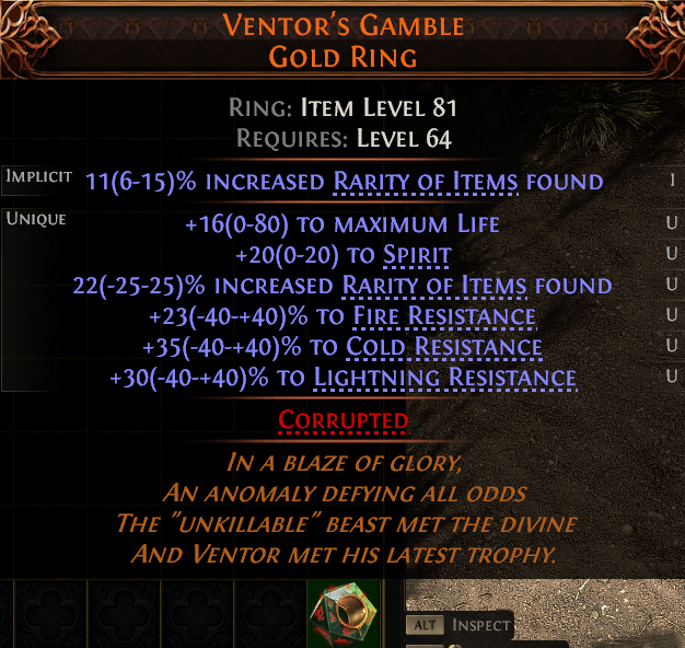 MMOJUGG Path of Exile 2 VENTOR'S GAMBLE GOLD RING#1243090 Details View of Item Function and Use