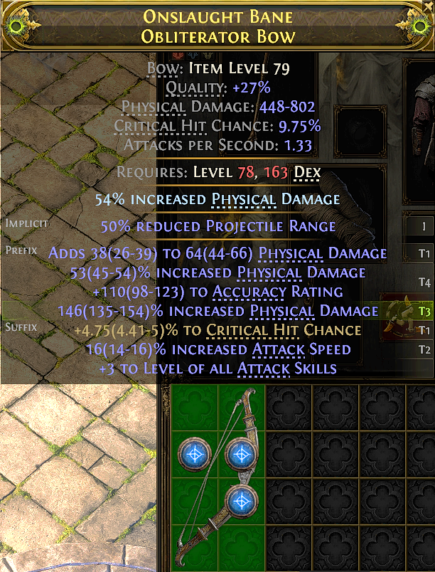 MMOJUGG Path of Exile 2 ONSLAUGHT BANE OBLITERATOR BOW#1243667 Details View of Item Function and Use