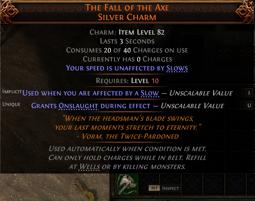 MMOJUGG Path of Exile 2 THE FALL OF THE AXE SILVER CHARM#1247276 Details View of Item Function and Use