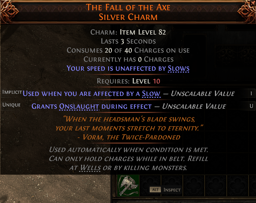 MMOJUGG Path of Exile 2 THE FALL OF THE AXE SILVER CHARM#1247279 Details View of Item Function and Use