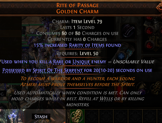 MMOJUGG Path of Exile 2 RITE OF PASSAGE GOLDEN CHARM#1248387 Details View of Item Function and Use