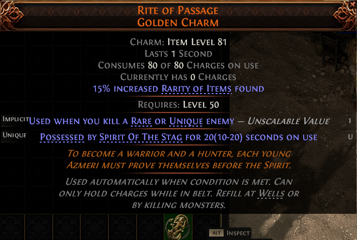 MMOJUGG Path of Exile 2 RITE OF PASSAGE GOLDEN CHARM#1251284 Details View of Item Function and Use