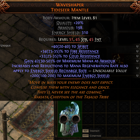 MMOJUGG Path of Exile 2 WAVESHAPER TIDESEER MANTLE#1252986 Details View of Item Function and Use