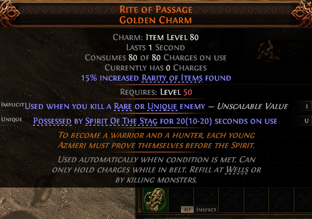 MMOJUGG Path of Exile 2 RITE OF PASSAGE GOLDEN CHARM#1252993 Details View of Item Function and Use